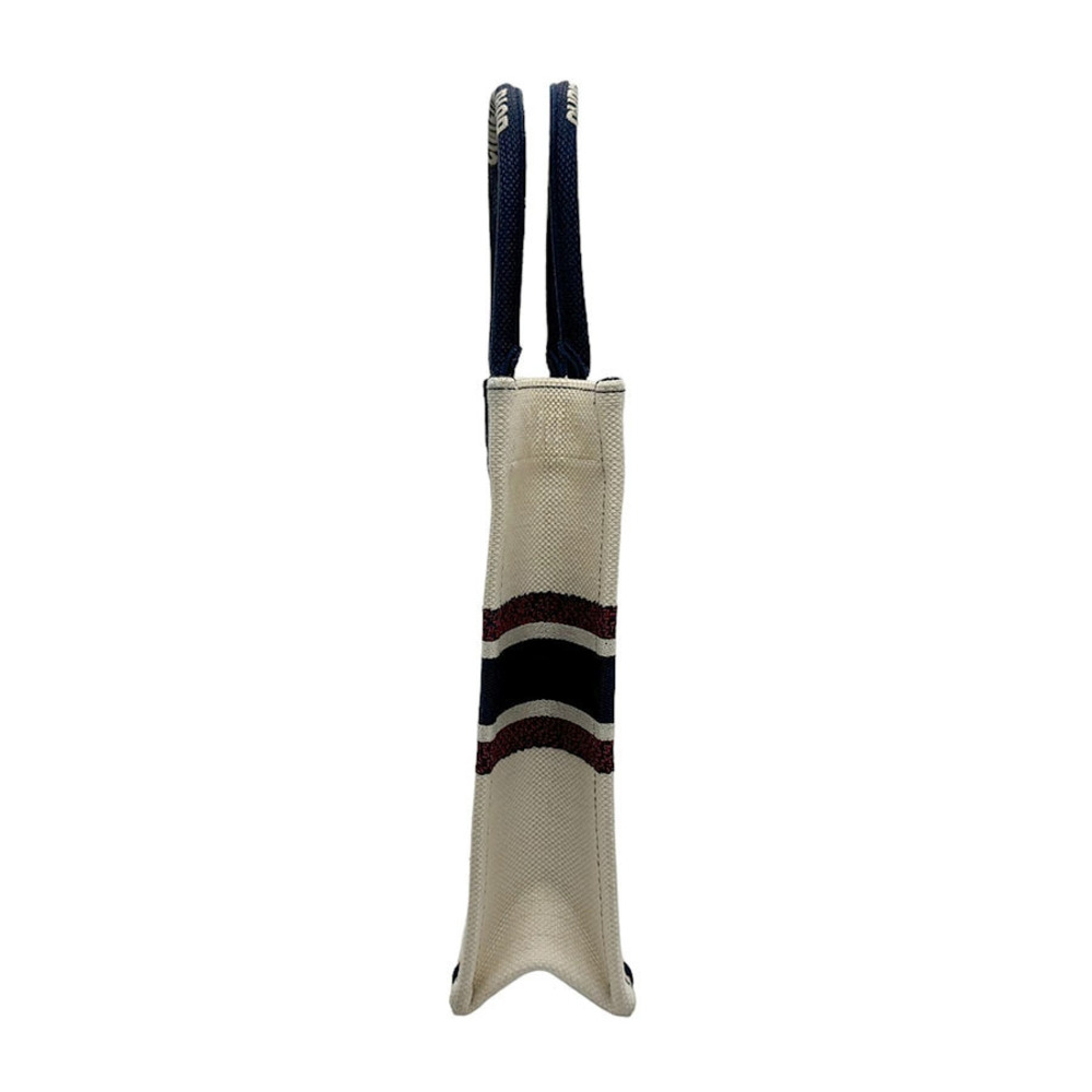 Dior Ivory Red Navy handbag Vertical Book Tote Christian Canvas  White Blue